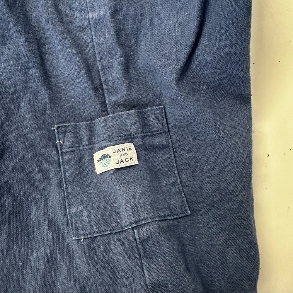 Janie & Jack Navy Short Linen Overall 3-6m